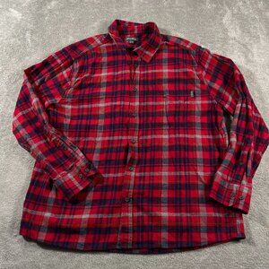 Eddie‎ Bauer XXL Flannel Shirt Red Blue Plaid Long Sleeve Button Down Men's